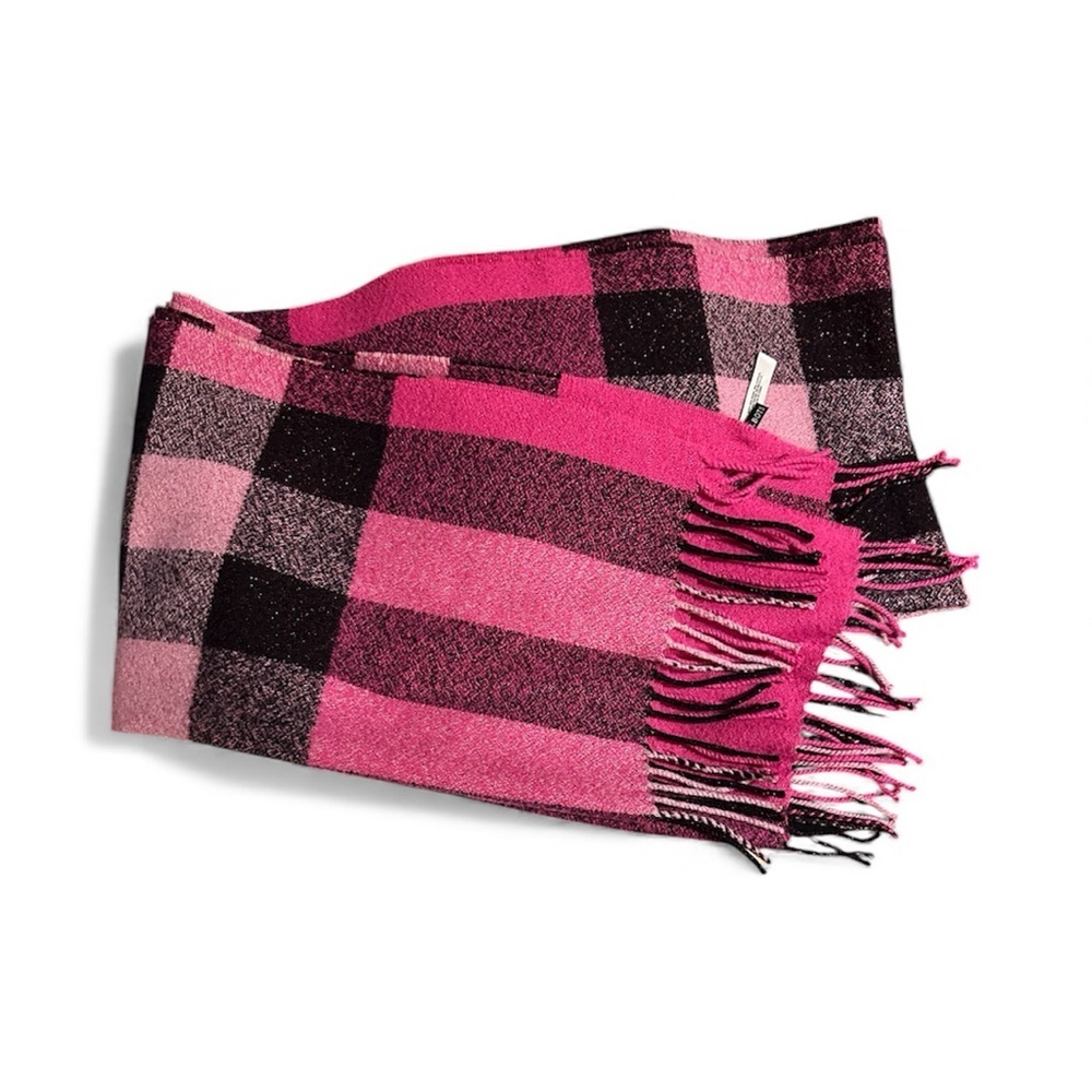 EUC Talbots Pink and Black Plaid Glitter Large Scarf